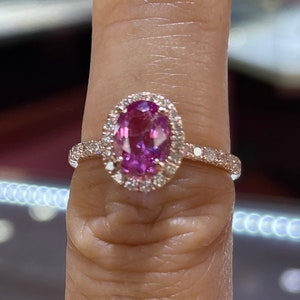 Genuine Pink Sapphire Diamond Ring, 14K Rose Gold Pink Sapphire Ring, Dainty Pink Sapphire Engagement Ring