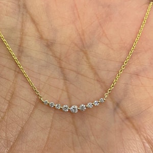 Dainty Bar Necklace, 18K Gold Bar Necklace, Minimalist Diamond Necklace, Dainty Diamond Bar Necklace, Small floating Diamond Necklace