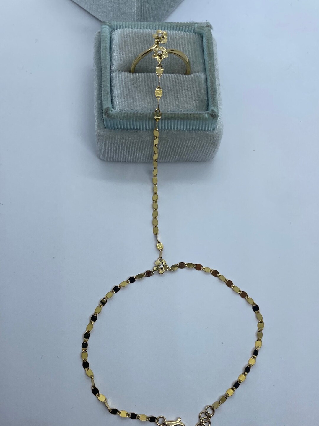 18K Yellow Gold Hand Chain Bracelet Gold Bracelet Ring Hand Etsy