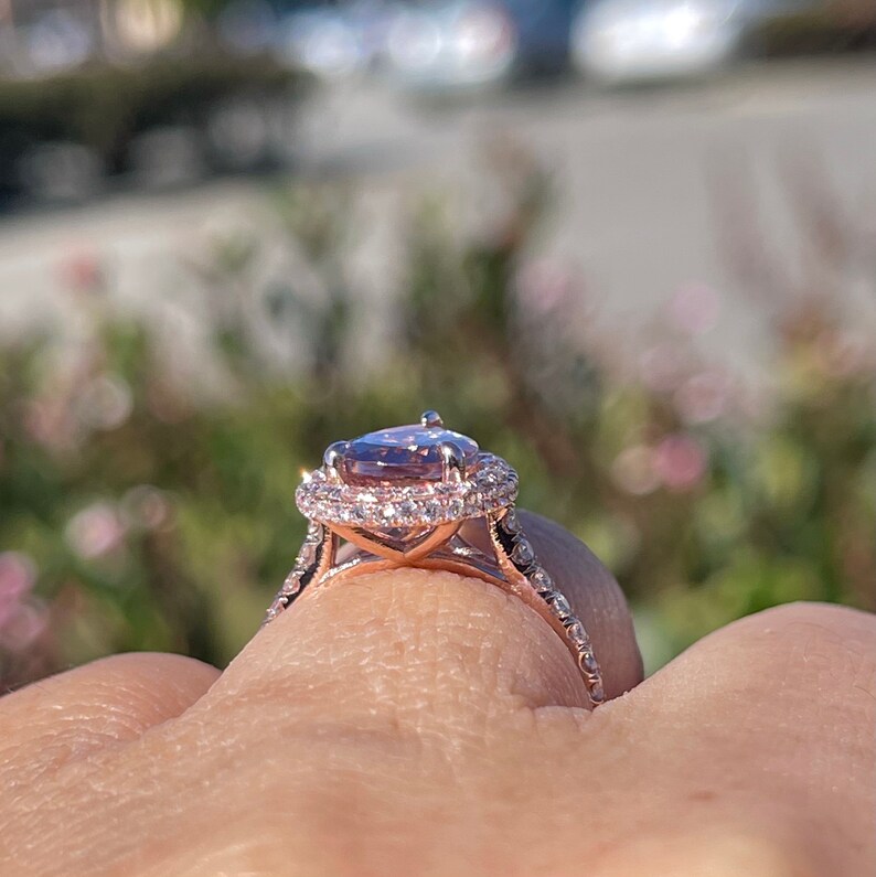 Pear Morganite Diamond Halo Ring, 14K Rose Gold Engagement Ring - Etsy