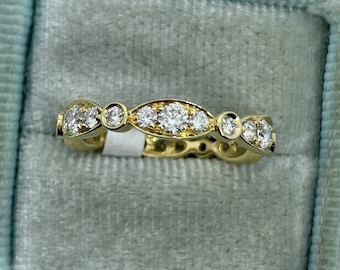 Diamond Marquise Shape Band, Diamond Marquise Round Eternity Band, Diamond Marquise Ring, Anniversary Band 18K Yellow Gold 3.2mm