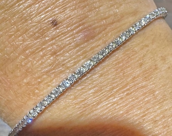 14K White Gold Diamond Tennis Bracelet, Dainty Diamond Bracelet, Diamond Bracelet White Gold, Stackable Diamond Bracelet
