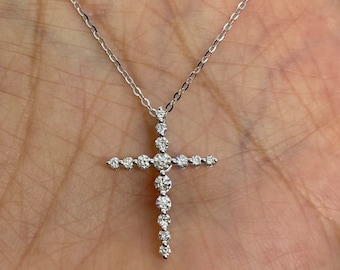 Genuine Diamond Cross, Diamond Cross Necklace, 18K White Gold