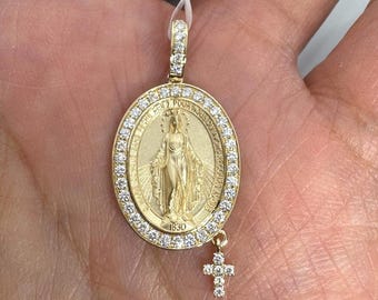 Miraculous Medal Gold Necklace, Real Gold Miraculous Medal, Virgin Mary Pendant, Our Lady Miraculous Medal 14K