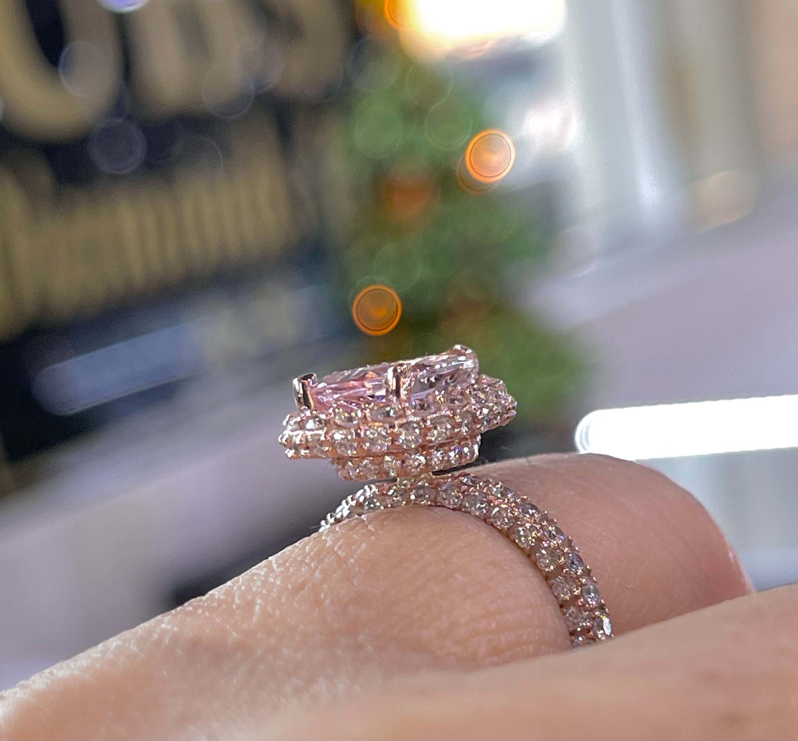Pear Morganite Diamond Halo Ring, 14K Rose Gold Engagement Ring - Etsy