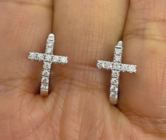 Diamond And 18ct White Gold Cross Earrings | Hurleyburley