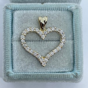 Heart Diamond Necklace, 14K Yellow Gold Diamond Heart Pendant 0.75 Carat Natural Diamonds