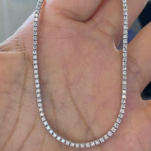 Diamond Tennis Necklace, Lab Grown Diamond Tennis Choker, 5 Carats Diamond Eternity Necklace 14K White Gold 18”