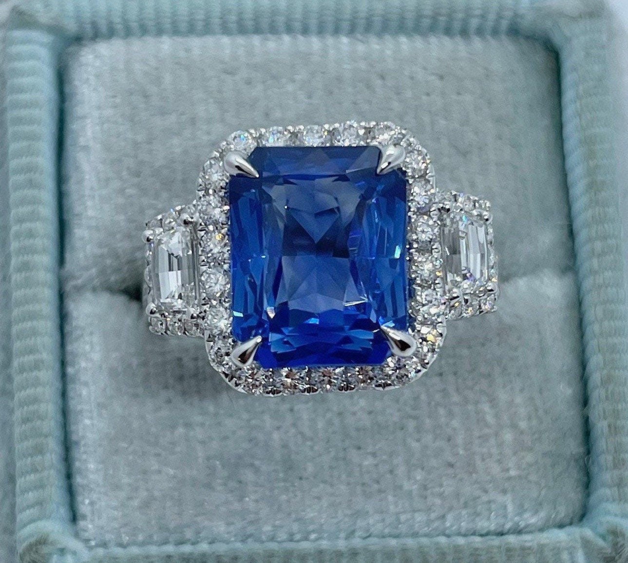 Sapphire and Diamond Engagement Ring Sapphire Diamond Ring Etsy