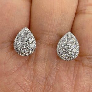 Pear Diamond Earrings, Pear Diamond Stud Earrings, Pear Halo Diamond Studs, Pear Shaped Diamond Earrings, Tear Drop Diamond Earrings 18K