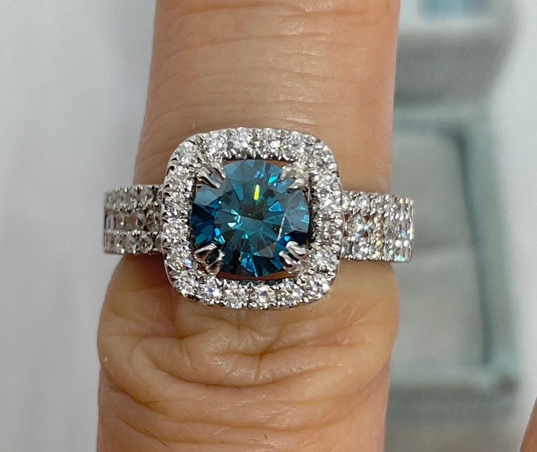 Anillo de diamantes azul genuino anillo de bodas de diamantes - Etsy México Anillo de diamantes azul genuino anillo de bodas de diamantes - Etsy México