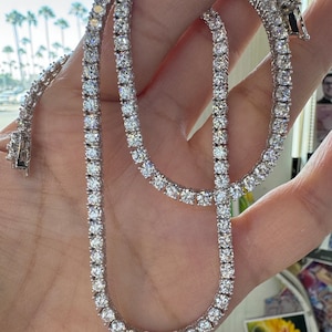 Lab Grown Tennis Necklace, Diamond Necklace, Diamond Chain Men, 22 Carats 14K White Gold