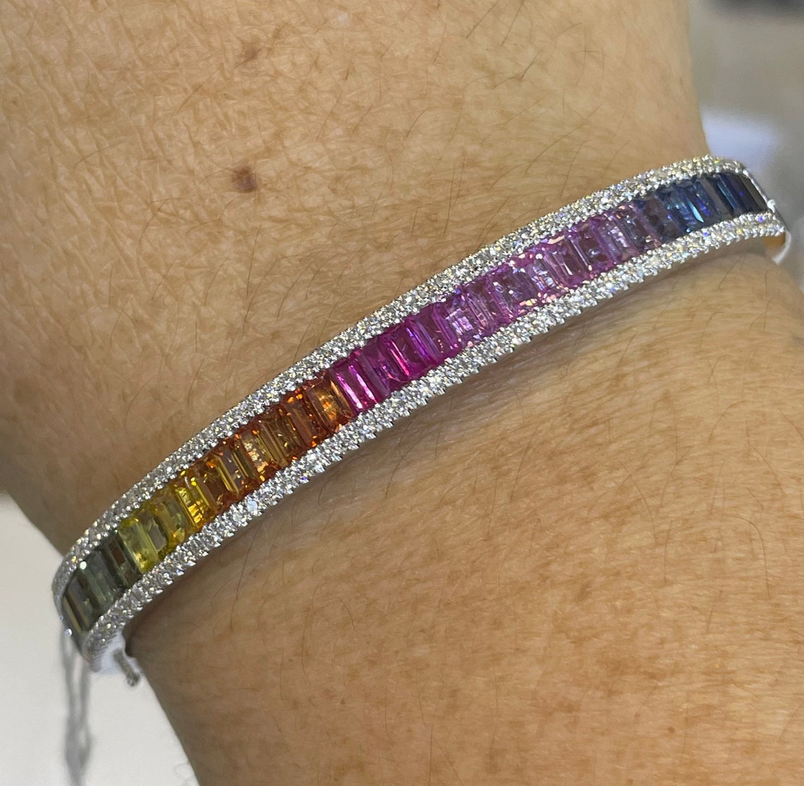 Rainbow Sapphire Bracelet 18K White Gold Rainbow Sapphire - Etsy