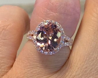 Oval Morganite Diamond Ring, 14K Rose Gold, Art Deco Style