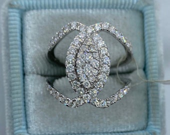 Diamond Marquise Ring, 18K White Gold Criss Cross Cocktail Ring