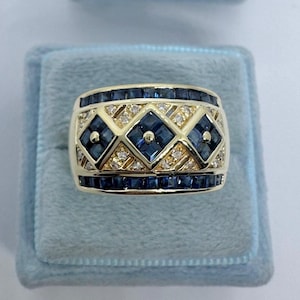 Sapphire Wedding Band, Sapphire and Diamond Band, Sapphire Diamond Band 14K Gold Anniversary Band