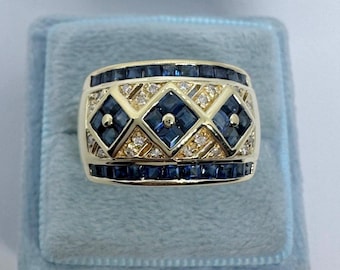 Sapphire Ring, Sapphire and Diamond Band, Sapphire Diamond Band 14K Gold Anniversary Band