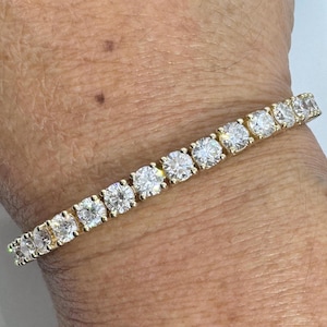 Yellow Gold Tennis Bracelet, Diamond Tennis Bracelet, Men Tennis Bracelet, 15 Carats Lab Grown Diamond Bracelet