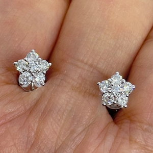 Diamond Star Earrings, Star Diamond Earring, 18K White Gold Dainty Diamond Star Studs 0.68 Carats Genuine Diamonds