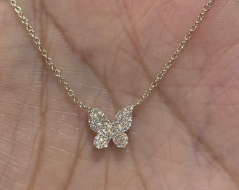Butterfly Necklace, Butterfly Diamond Necklace, 14K Gold Diamond Butterfly Necklace, Dainty Butterfly Pendant