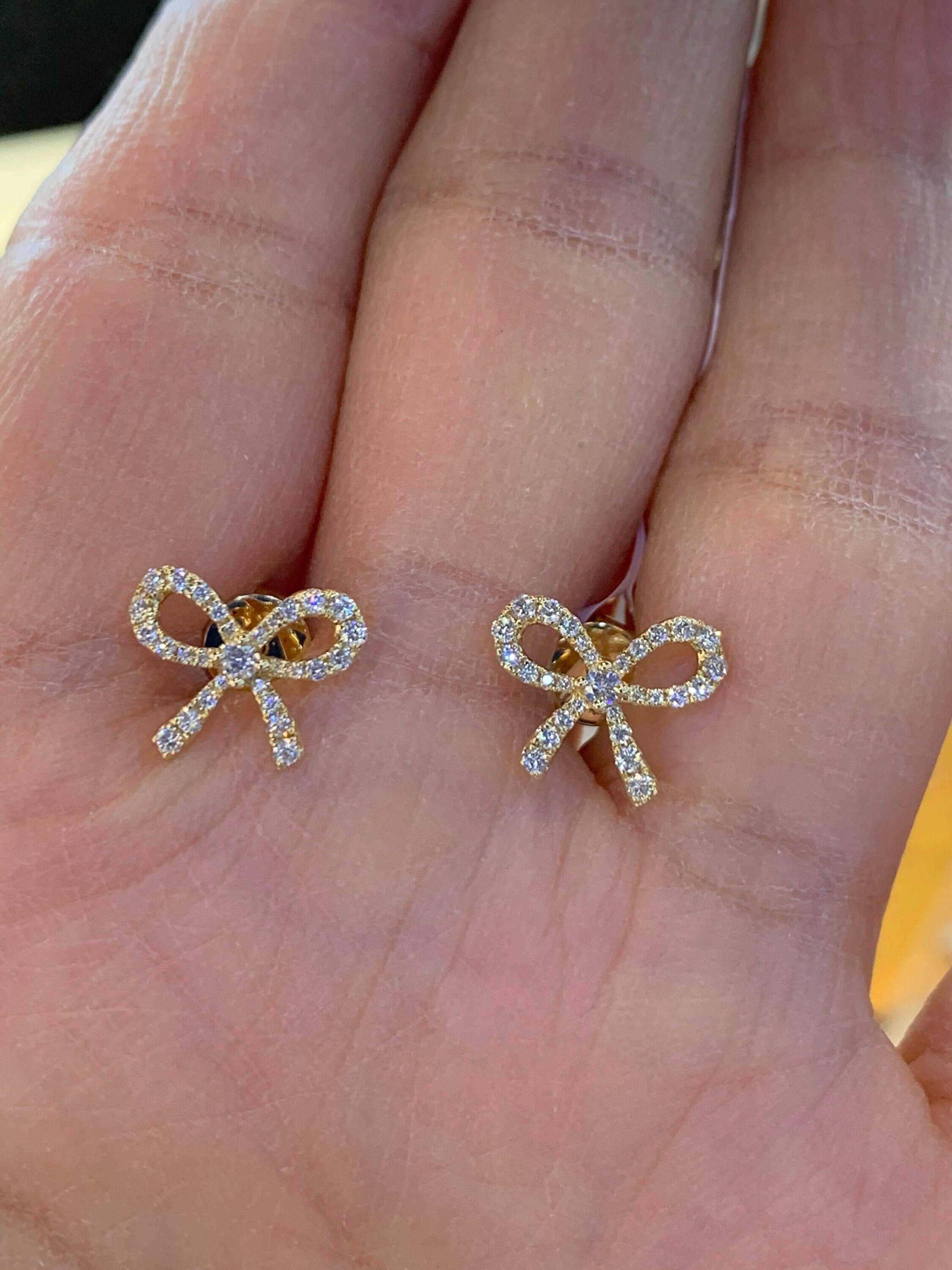 Diamond Bow Earrings Bow Diamond Studs 18K White Gold Etsy