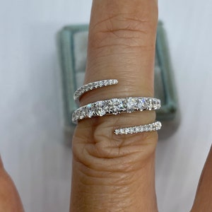 Beautiful Round Diamond Band Ring, Diamond Spiral Ring, 18K White Gold Diamond Band Right Hand Ring, Stacked Diamond Band