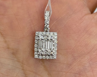 Emerald Cut Diamond Necklace, Diamond Pendant, Baguette Diamond 
