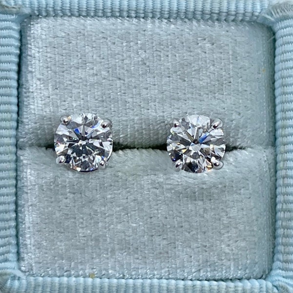 Certified Diamond Stud Earrings, Round Diamond Stud Earrings, Stud Diamond Earring, Lab Grown Diamond Studs 2.43 Carats 14K White Gold