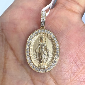 Miraculous Medal Gold Necklace, Real Gold Miraculous Medal, Virgin Mary Pendant, Our Lady Miraculous Medal