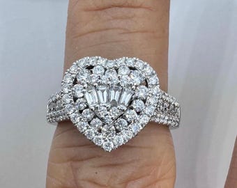 Diamond Heart Ring, Heart Diamond Engagement Ring, Diamond Anniversary Ring Right Hand Ring 18K White Gold