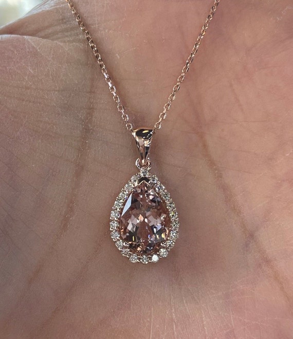 9ct Rose Gold Morganite and Diamond Pendant