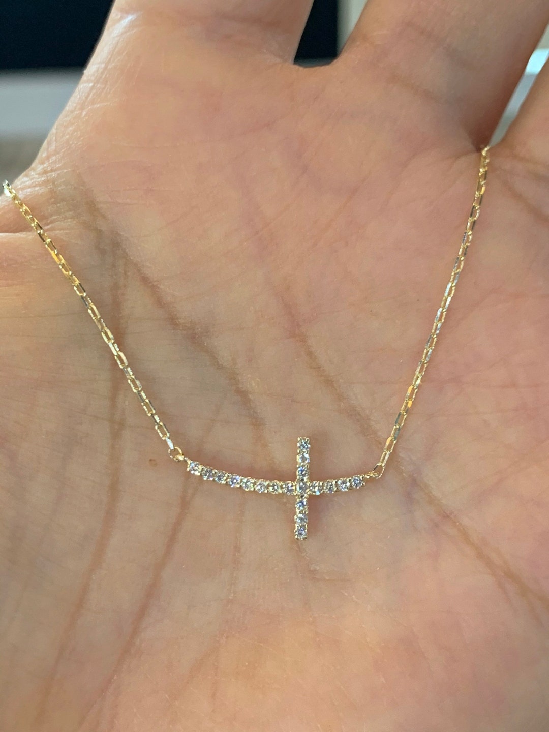 Gold Large Sideways Cross Diamond Necklace - 0.27 CT | Eternate