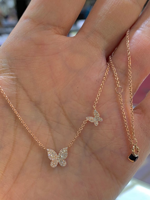 Star Blossom Double Pendant Necklace 18K Rose Gold and Diamonds