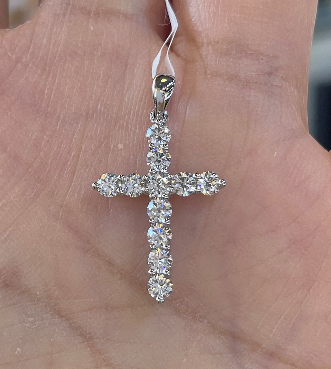 Diamond Cross Necklace, Diamond Cross Pendant 18K White Gold, Round  Brilliant Cut Diamond Cross Religious Charm