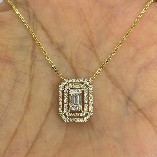 14K Rose Gold Morganite and Diamond Necklace Emerald Cut - Etsy