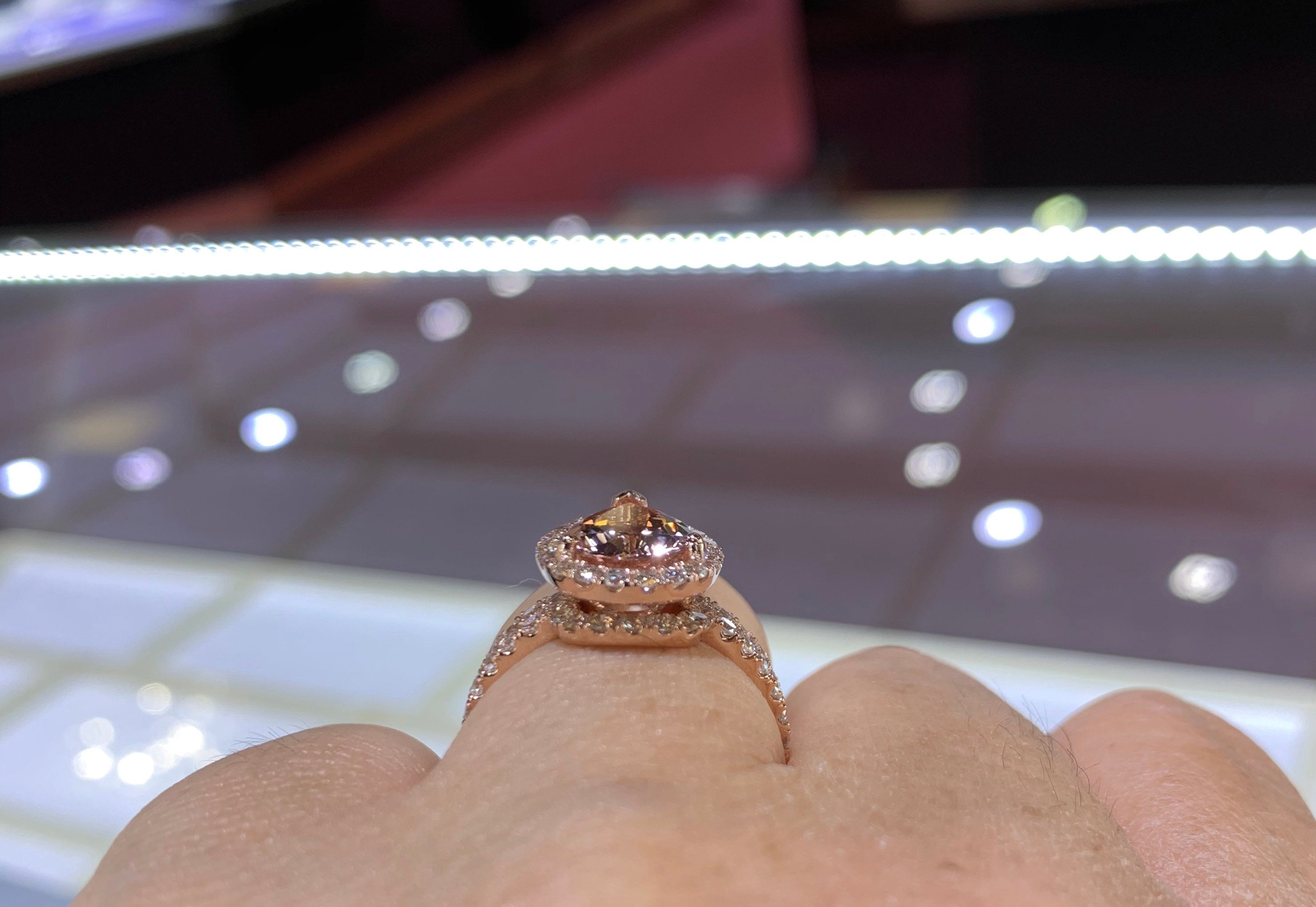 Pear Morganite Ring Set, 14K Rose Gold, Lab Diamond Halo - Etsy