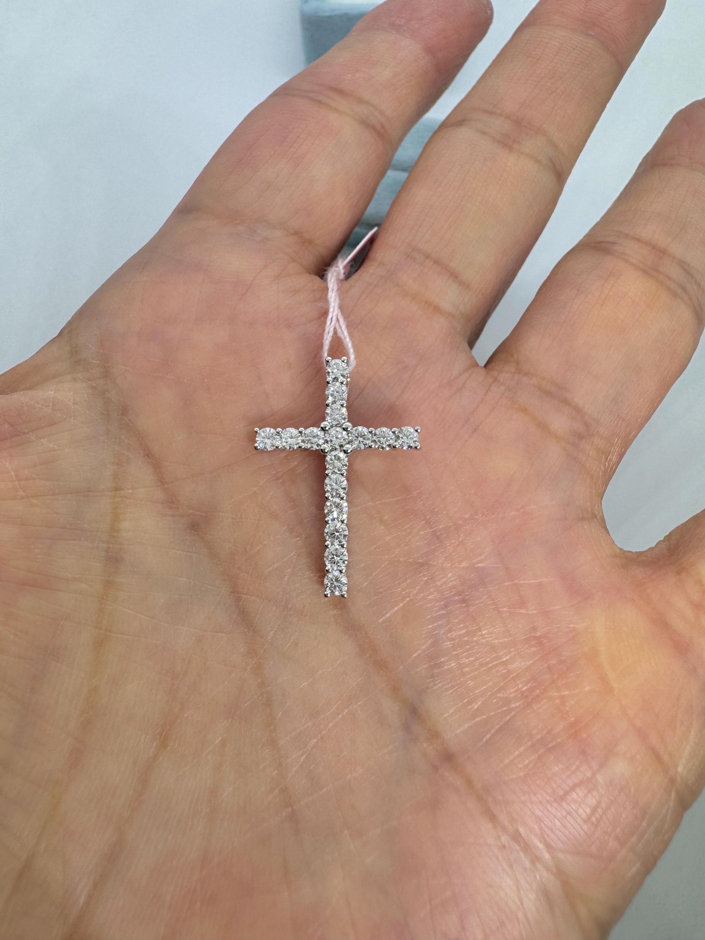 Diamond Cross Necklace, Square Cross Necklace, 18K White Gold Diamond ...