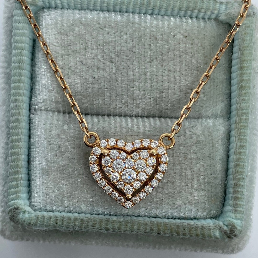 アクセサリー Heart diamond 0.3 k18 necklace Heart Diamond Necklace, 18K Rose Gold Halo Heart Necklace
