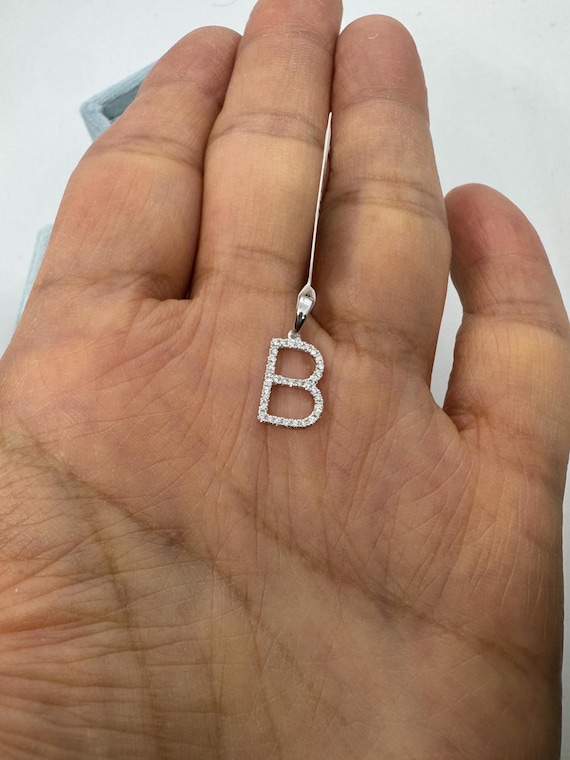 14k Yellow Gold Initial Letter B Pendant - Diamond Accent Disc Charm For Necklace - View #8