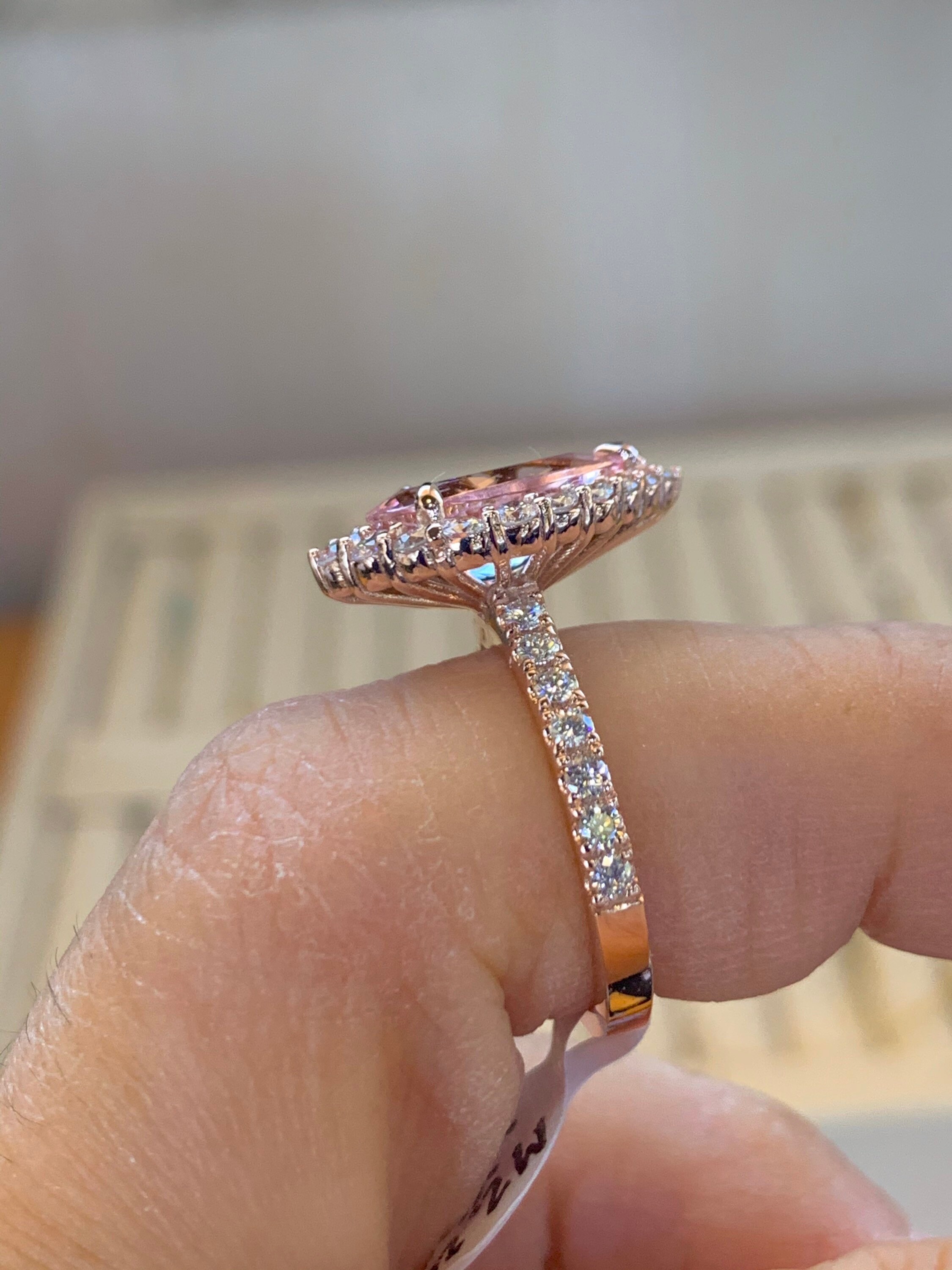 Pear Morganite Engagement Ring, 14K Rose Gold Diamond Halo - Etsy