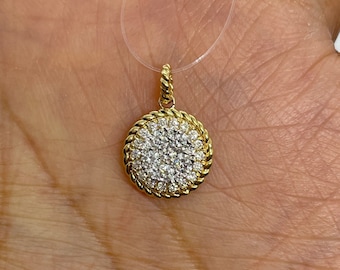 18K Yellow Gold Diamond Pendant Necklace, 0.43 Carat Real Diamond Pendant