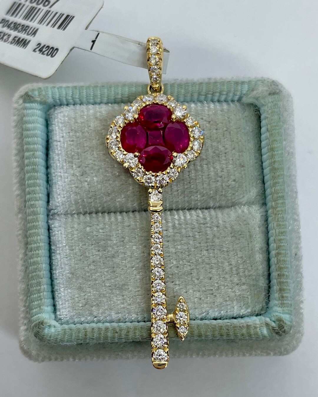 Ruby Key Necklace, 18K Yellow Gold Diamond Key Pendant Charm Necklaces, Diamond Key, Ruby