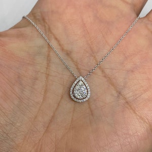 Pear Diamond Pendant, 18K White Gold Tear Drop Diamond Necklace, Diamond Solitaire Necklace Adjustable Chain image 4