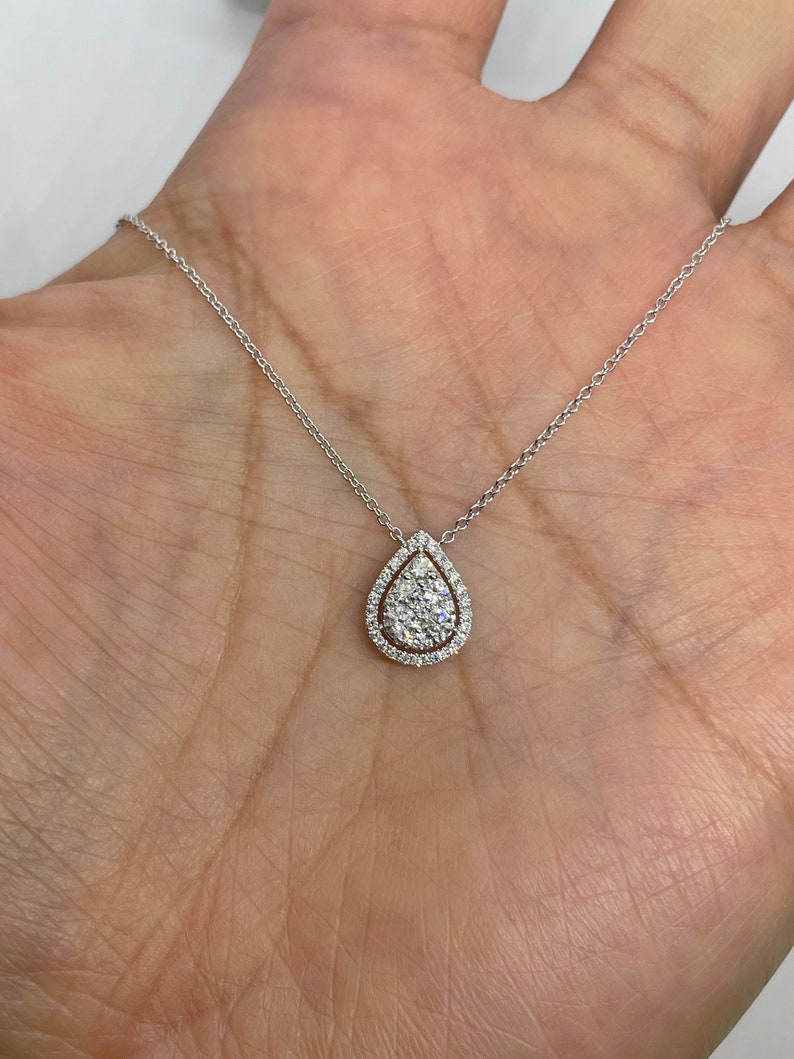 Pear Diamond Pendant, 18K White Gold Tear Drop Diamond Necklace, Diamond Solitaire Necklace Adjustable Chain image 4