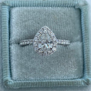 Pear Diamond Engagement Ring, Pear Shaped Diamond Engagement Ring, Pear Halo Diamond Wedding Ring, Natural Diamond Engagement Ring