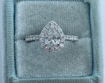 Pear Halo Diamond Engagement Ring, 18K White Gold, 0.70 Carat Center