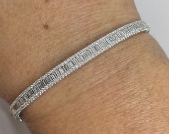 Buy Baguette Diamond Bracelet, Diamond Bangle Bracelet, 18K White
