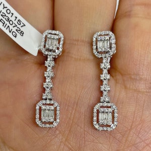 Diamond Drop Earrings, Emerald Cut Dangle Earrings, 18K White Gold Dangling Diamond Earrings, Natural Diamond Earrings