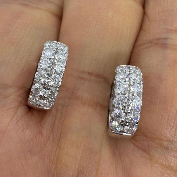 Diamond Hoop Earrings White Gold, Diamond Huggie Earrings, Diamond Huggie Hoops 18K Gold Natural Diamond Earrings
