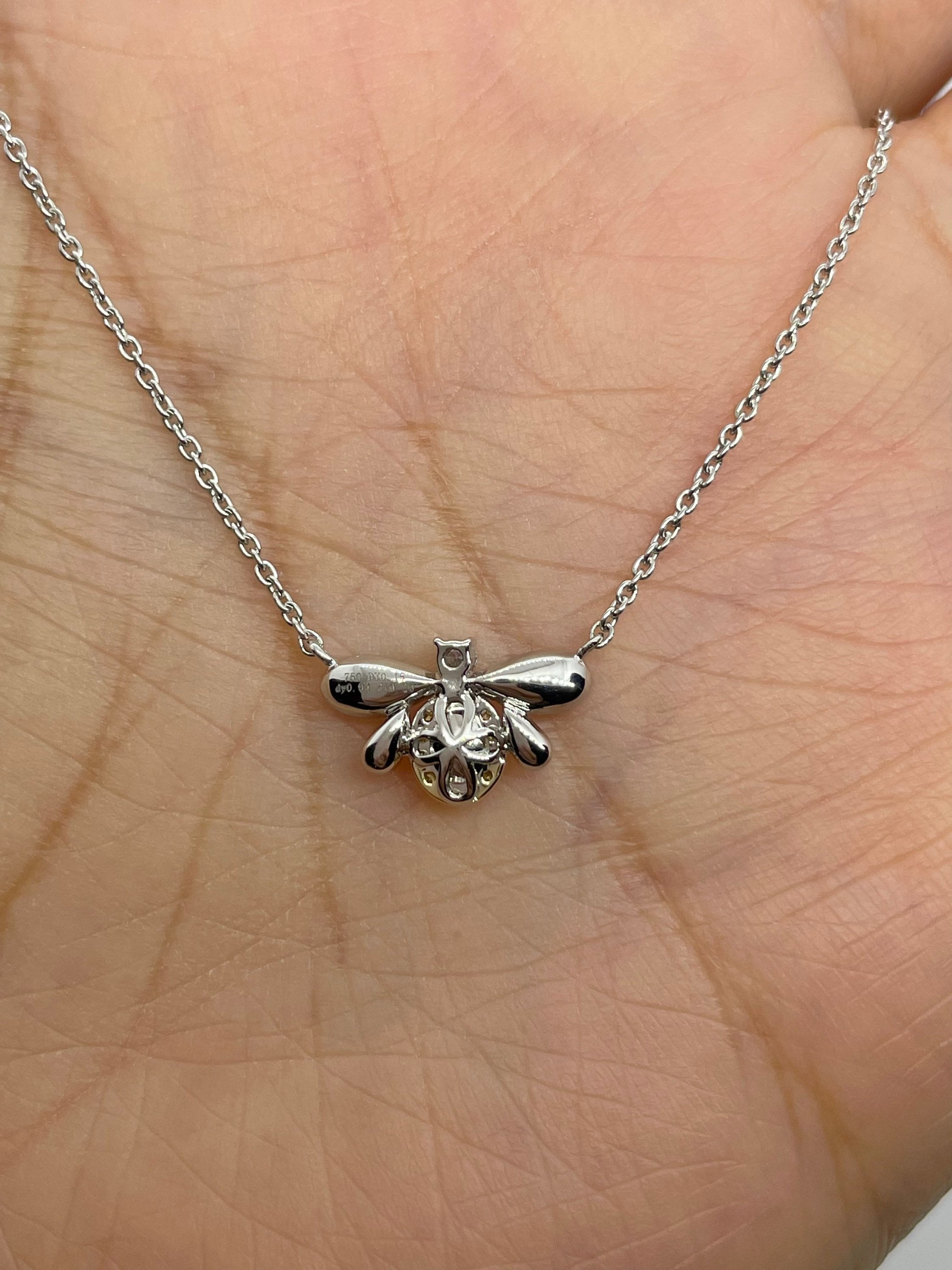 Diamond Bee Necklace, Diamond Bee Pendant, 18K White Gold